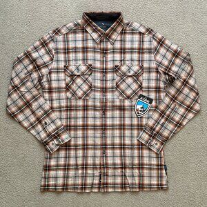 KUHL Dillingr Long Sleeve Flannel Shirt Medium Cotton Blend Sunset Orange NWT